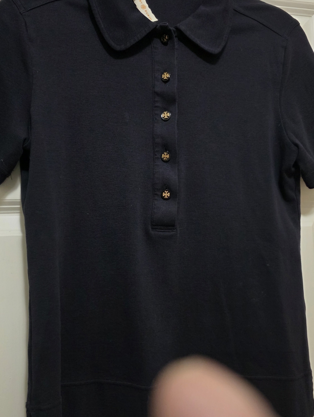 Tory Burch Navy Polo Top with Gold Logo Buttons